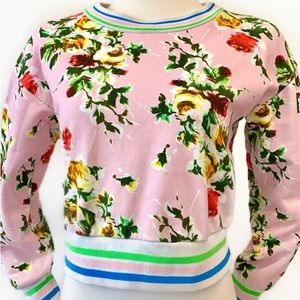 Milly cropped long sleeve floral and striped top - size medium